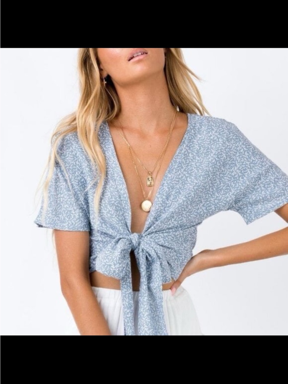 Polly Gray Tie Front Crop Top | Short Sleeve Lightweight Blouse